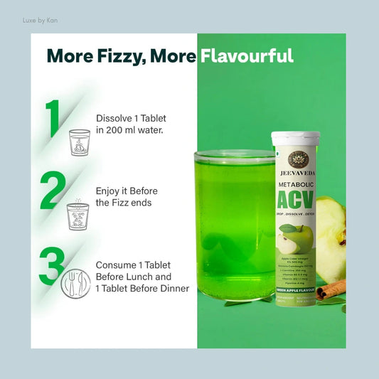 Jeevaveda Green Apple Effervescent Tablets With Apple Cider Vinegar