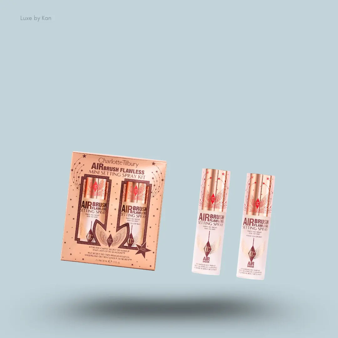 Charlotte Tilbury Airbrush Flawless Mini Setting Spray Kit, two spray bottles with packaging