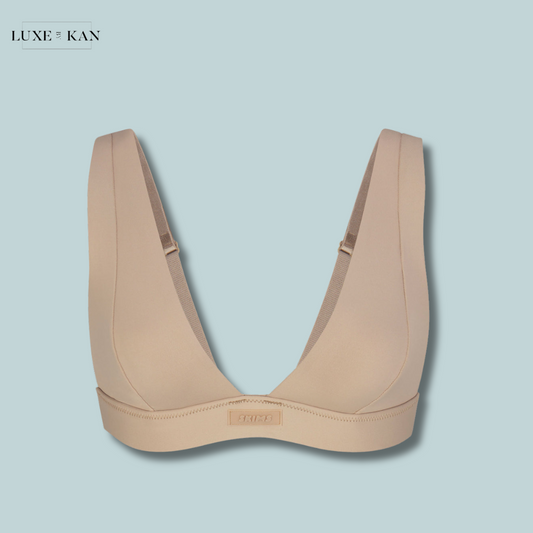 SKIMS Plunge-neck brand-patch recycled stretch-nylon bikini top