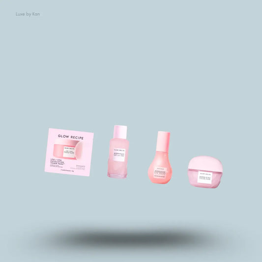 Glow Recipe Watermelon Winter Wardrobe Kit four products on a blue background