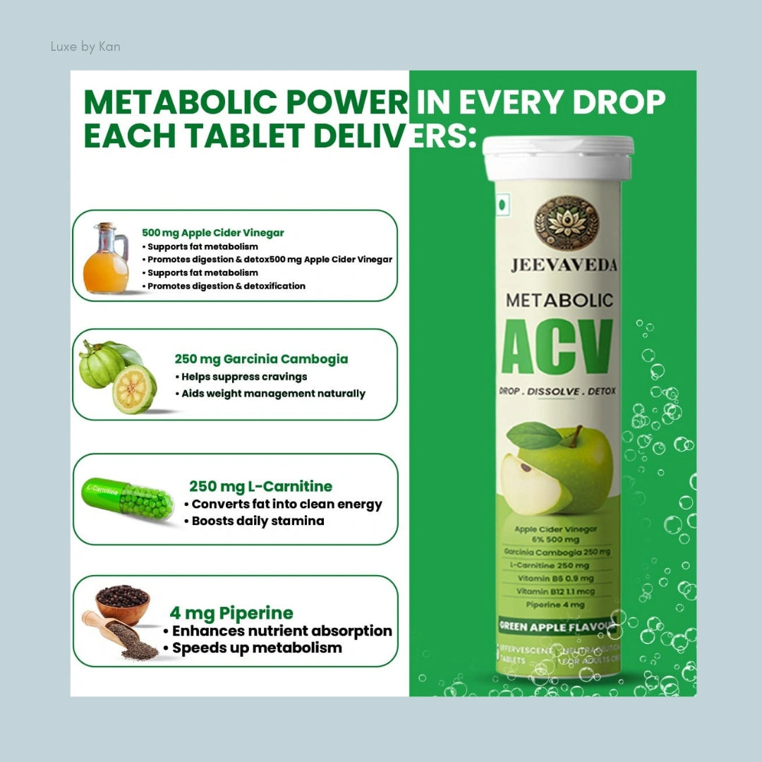 Jeevaveda Green Apple Effervescent Tablets With Apple Cider Vinegar