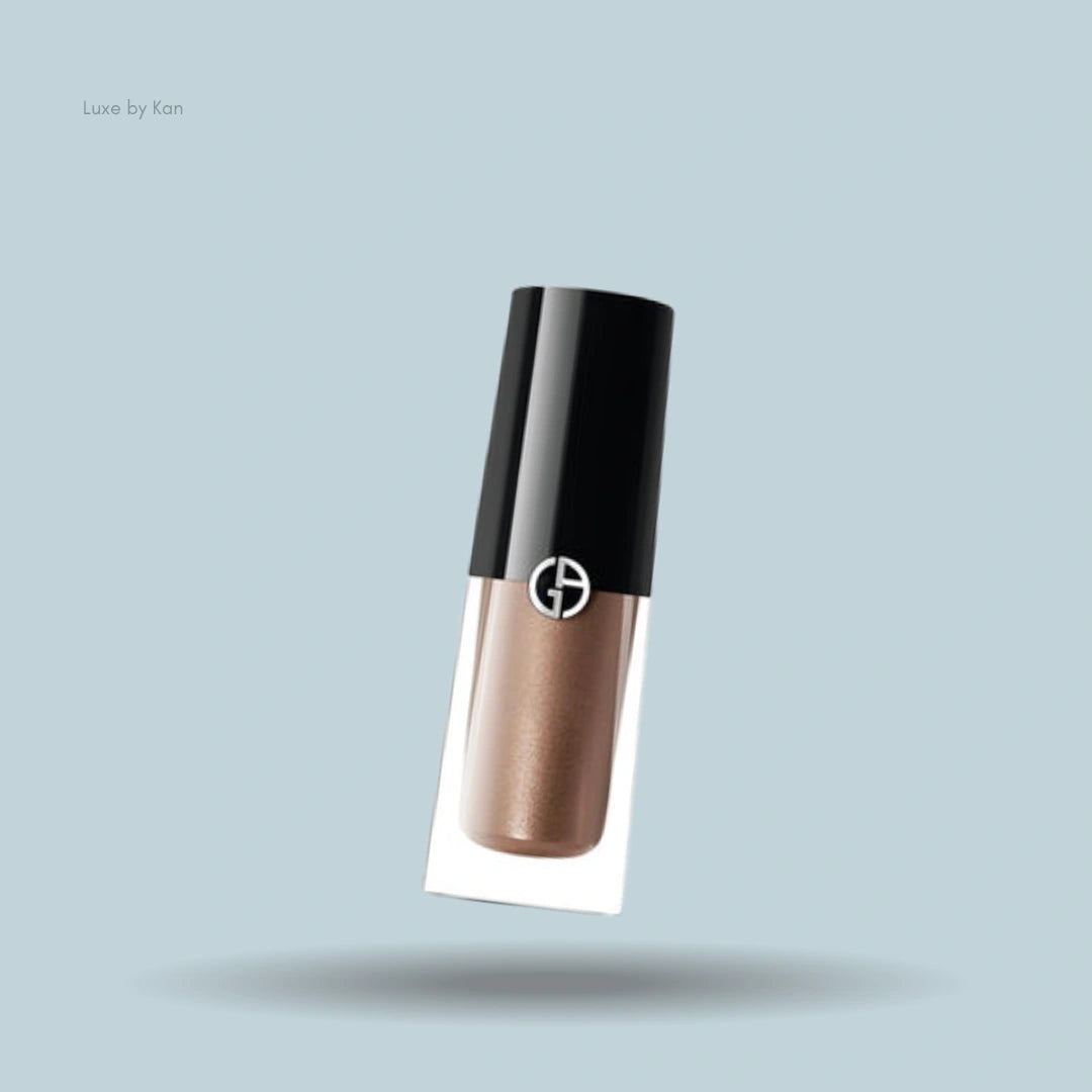 Armani caramel eye tint liquid eyeshadow with black lid.