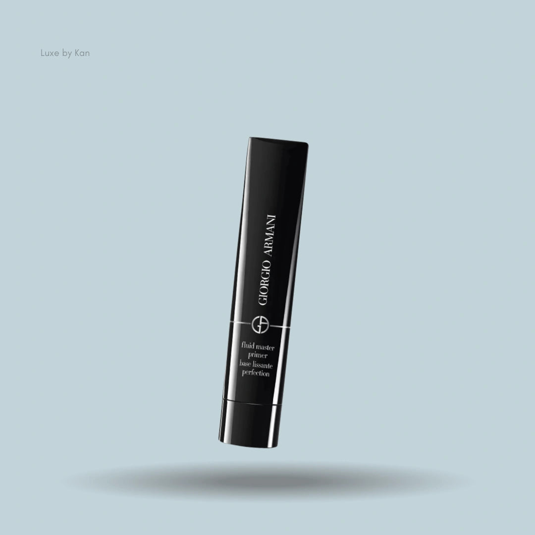 Black Armani Fluid Master Primer tube with product information.