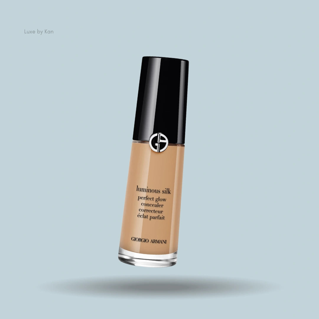 Giorgio Armani luminous silk multi-purpose glow concealer in a clear bottle with a black lid.
