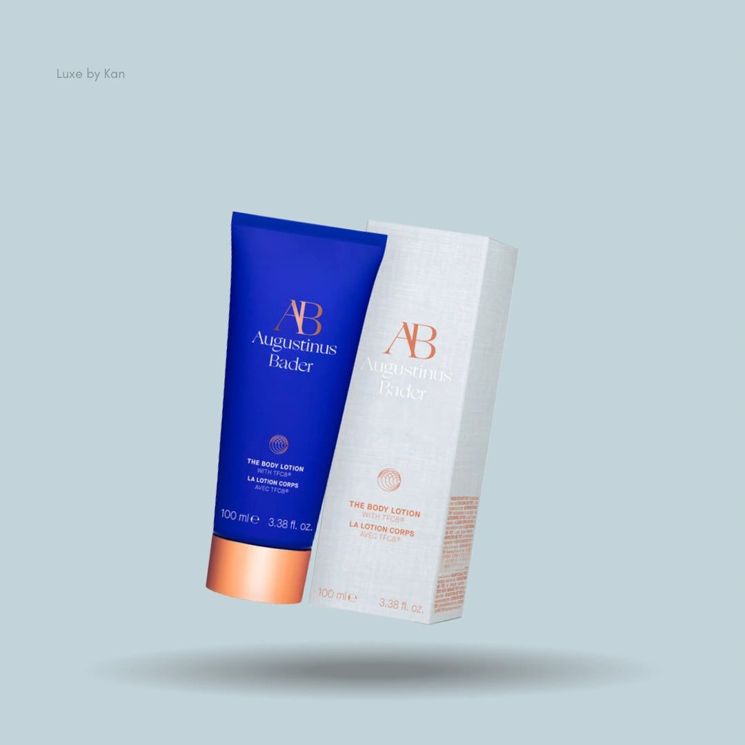 Augustinus Bader body lotion tube and packaging.