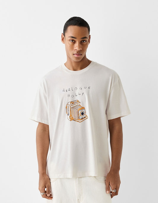 Bershka Men Boxy-fit short sleeve print T-shirt