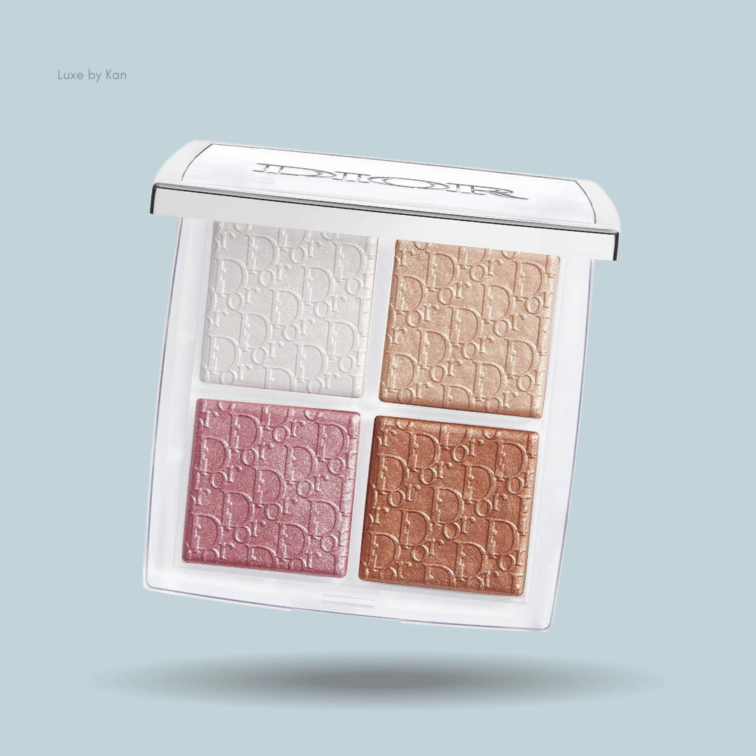 Dior backstage glow face palette with four squares in white, peach, rose, and bronze.