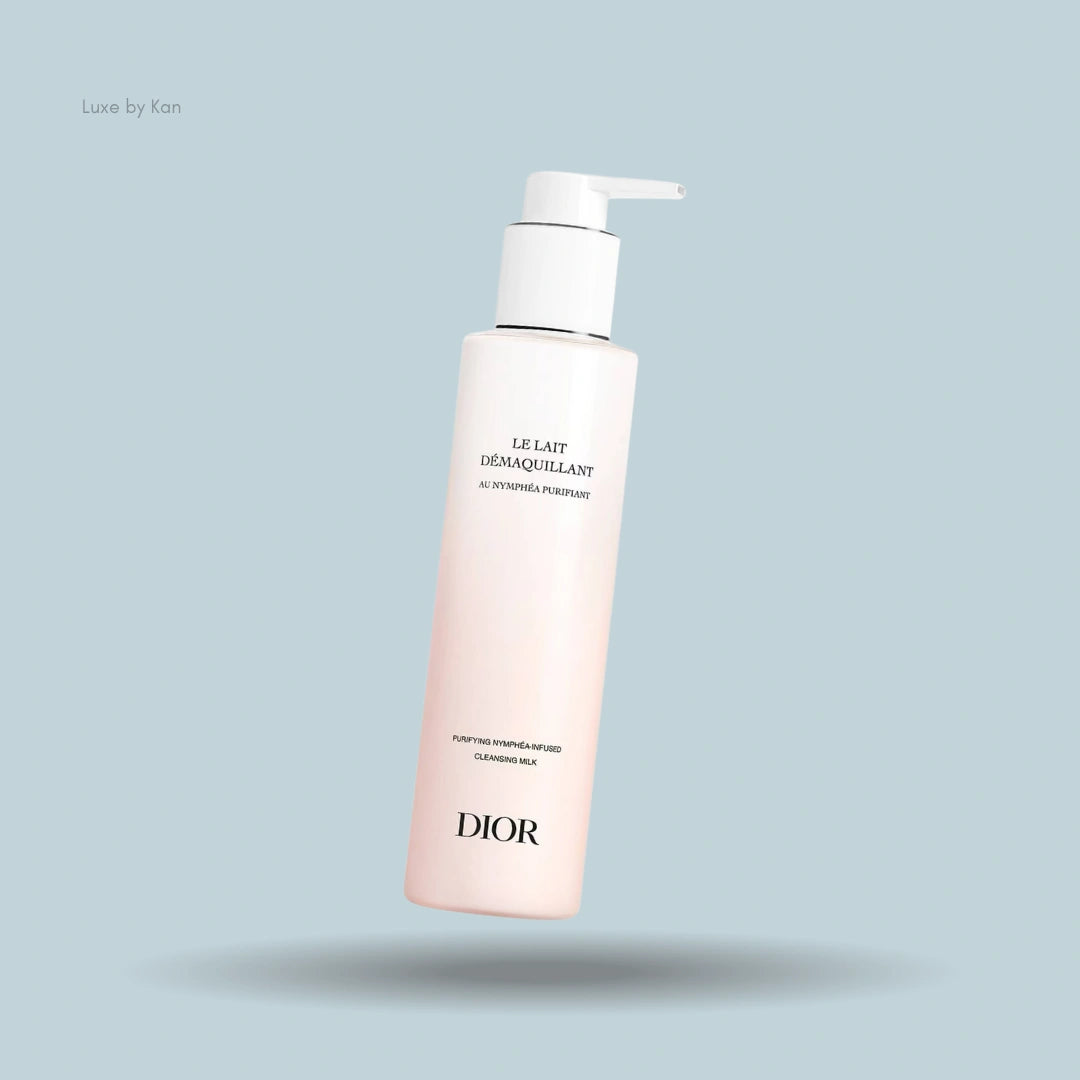Dior Le Lait Démaquillant cleansing milk in a pink bottle with a white pump.