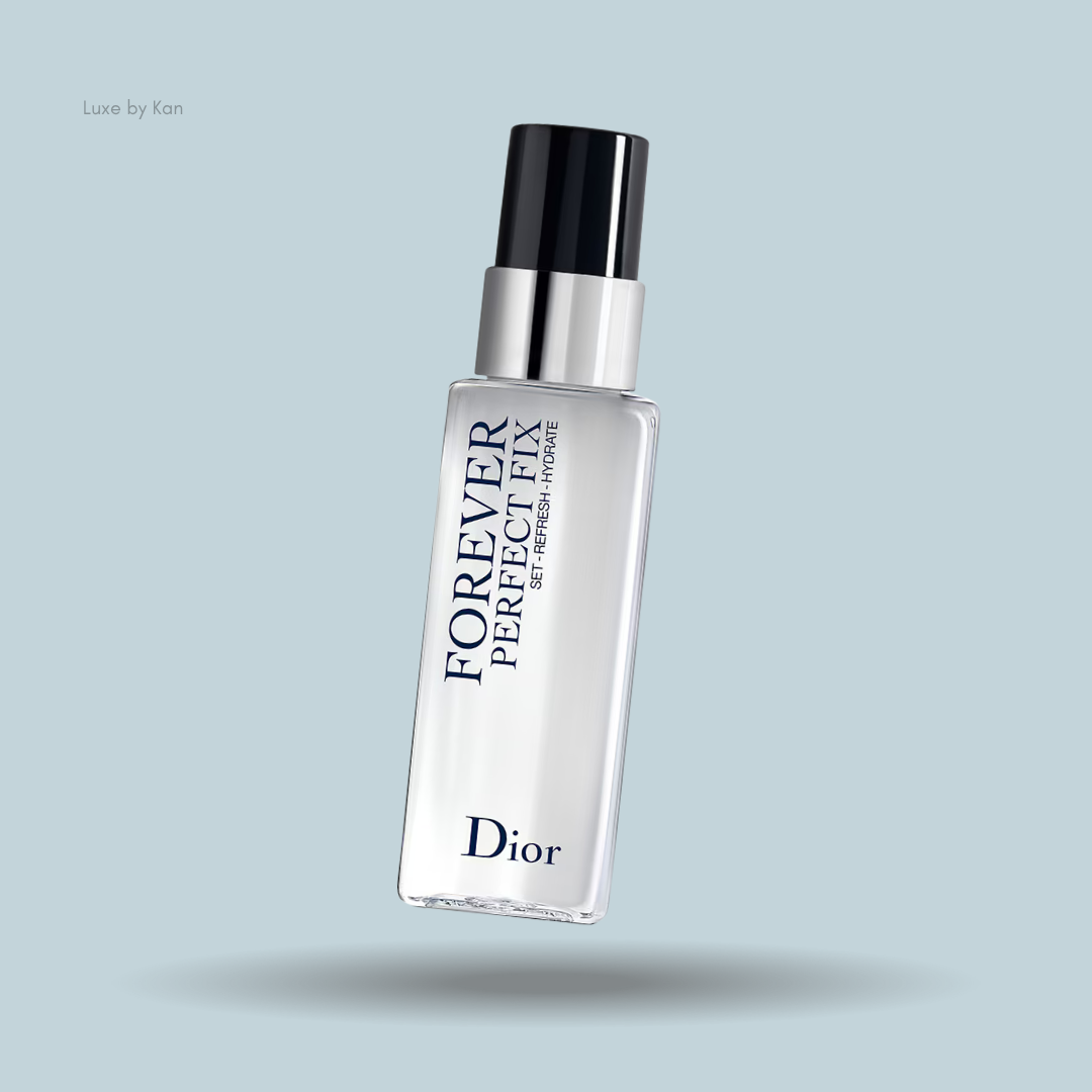 Dior Forever Perfect Fix setting spray in a transparent bottle with black cap.