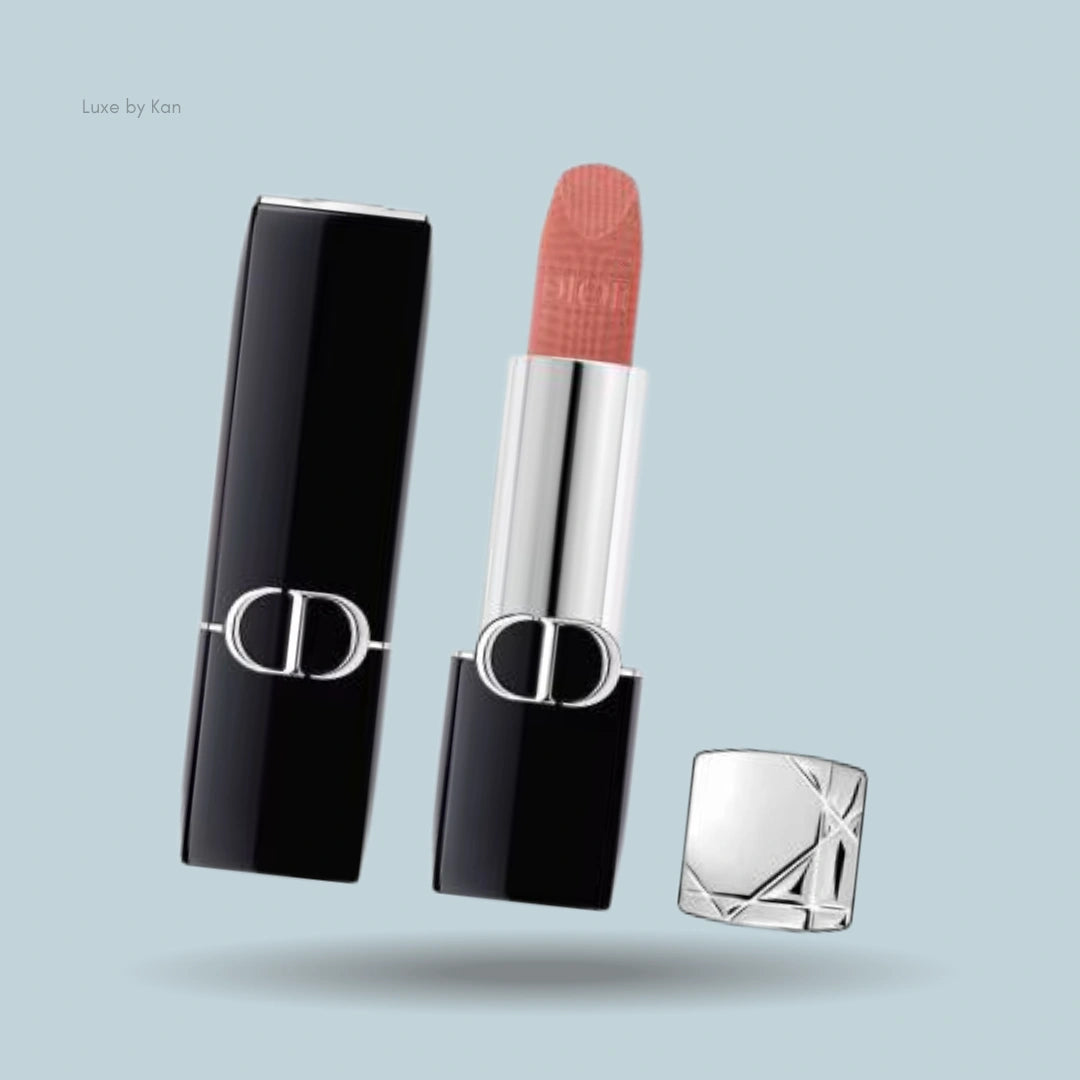 Dior Rouge New Velvet lipstick, open with the cap off.