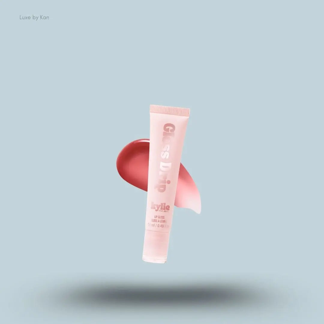 Kylie Cosmetics Gloss Drip Lip Gloss 14ml tube and swatch on blue background — LBK India