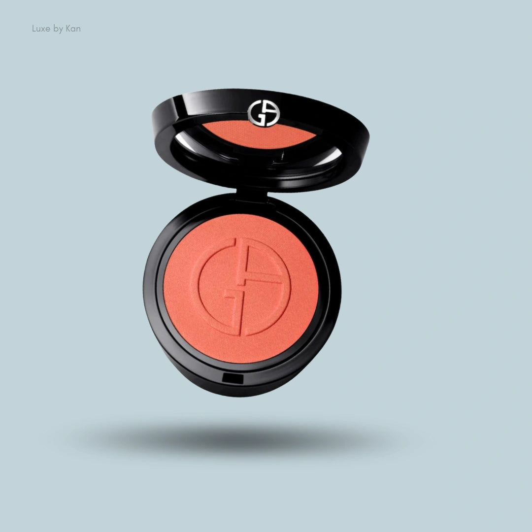 Giorgio Armani Luminous Silk Glow Blush in an open sleek black compact.
