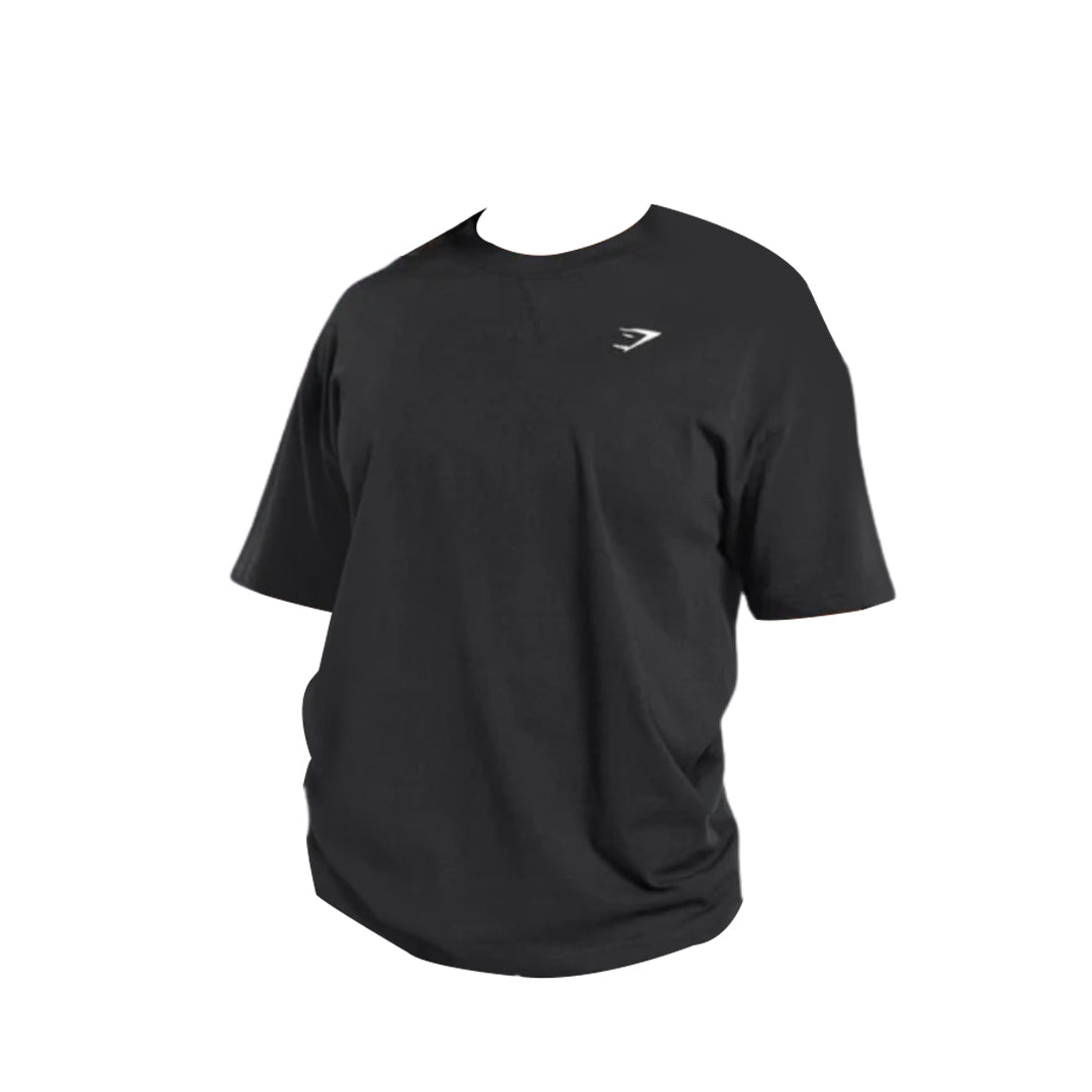 Black Gymshark short-sleeve T-shirt with a subtle chest logo, designed for a relaxed fit and all-day comfort.