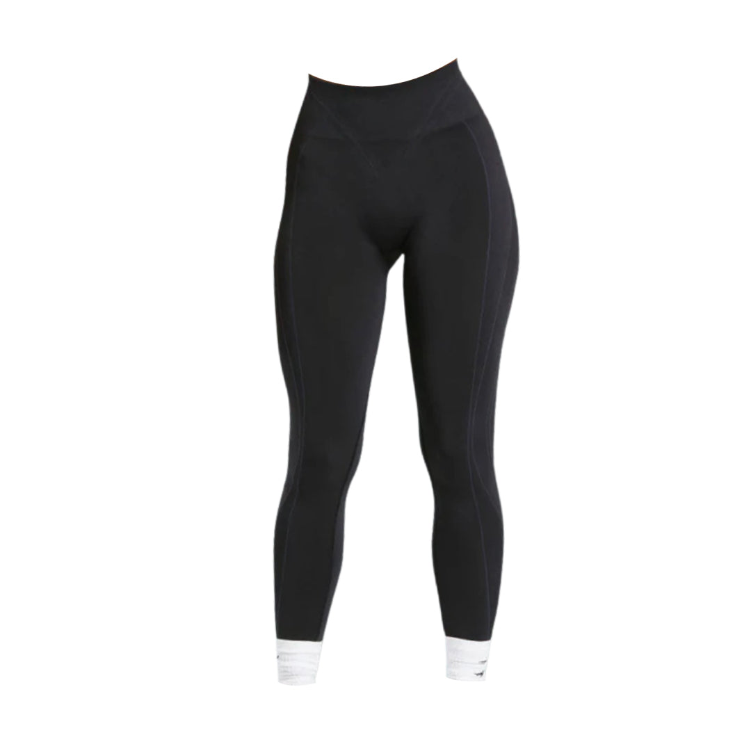 Gymshark black workout leggings with side seams and white cuff detailing.