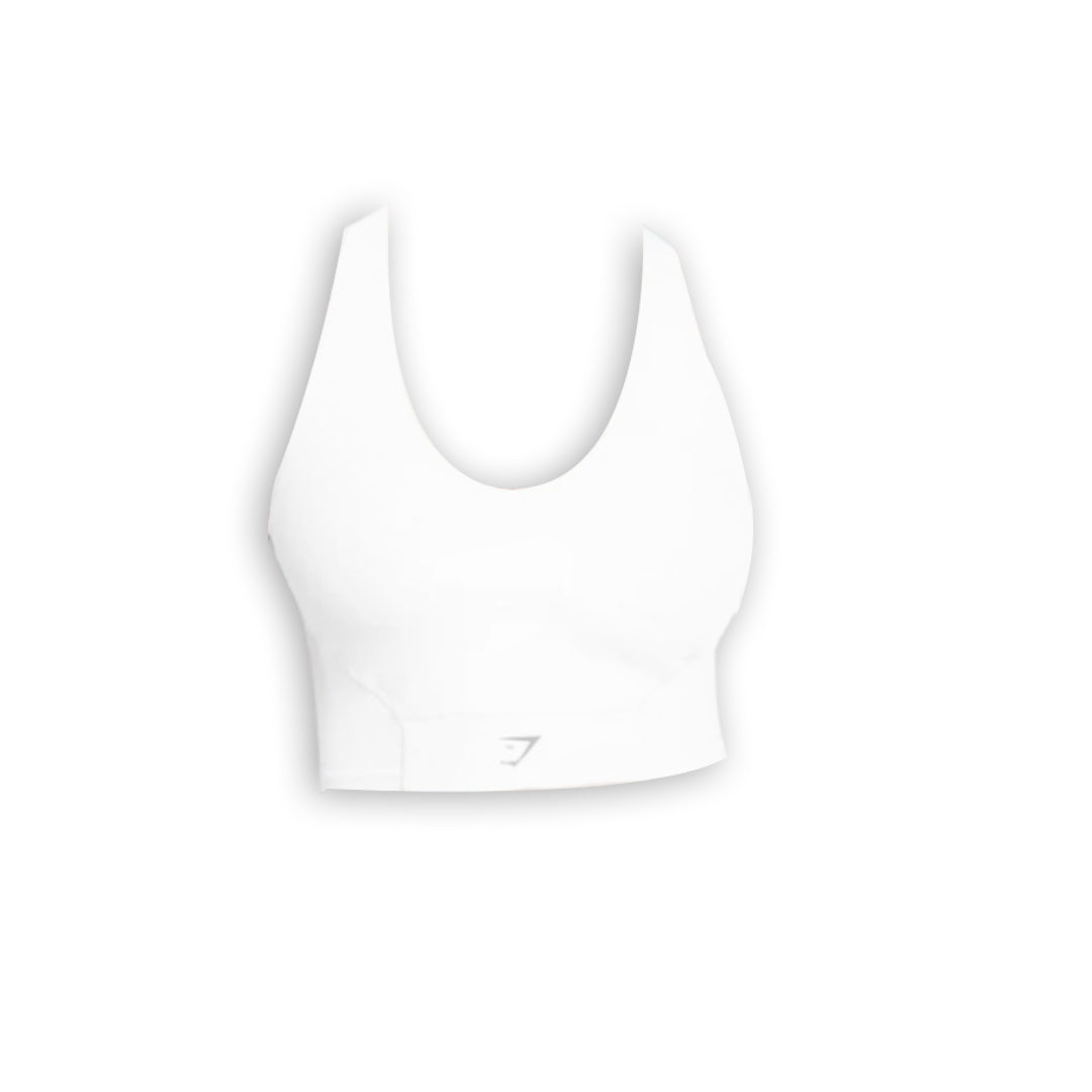 White Gymshark crop top with mesh detail.