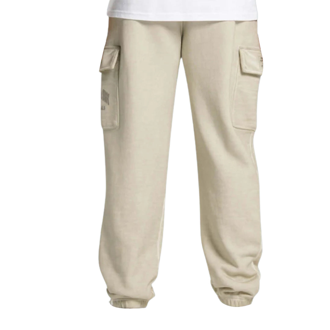 Gymshark Heavyweight Washed Cargo Joggers in an oversized, relaxed fit with side pockets and elastic cuffs, paired with a simple white T-shirt.