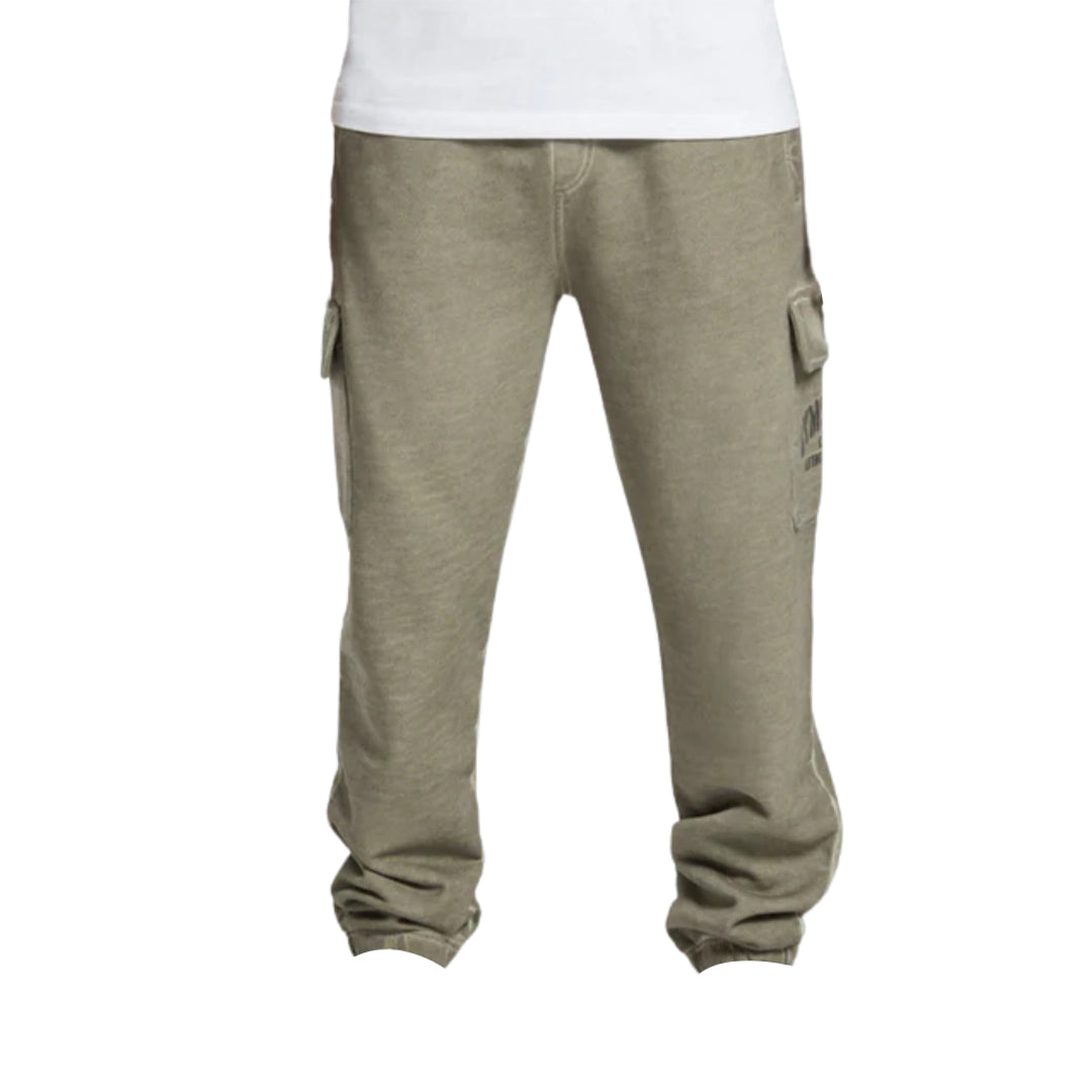 Men's olive green cargo joggers with side pockets, featuring a comfortable fit and casual style.