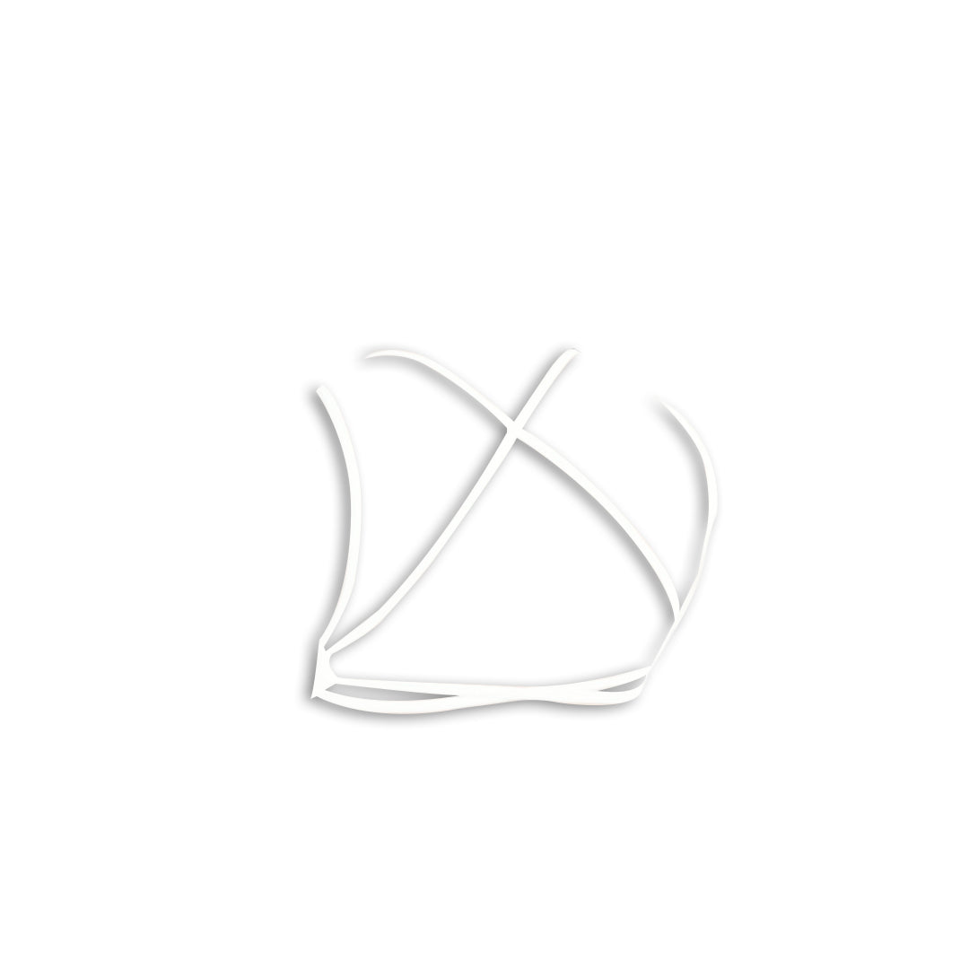 Abstract white lines forming a minimalist, wavy crown shape against a clean white background.