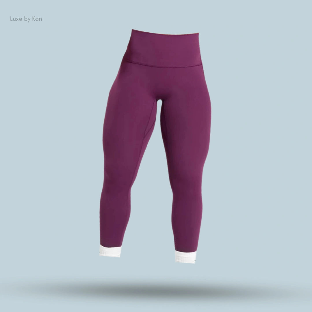 Maroon, form-fitting Gymshark Legacy Regular Leggings with a high waistband and white cuffs.
