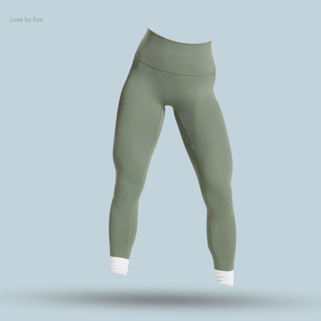Gymshark legacy leggings with a high waistband and white trim at the ankles.