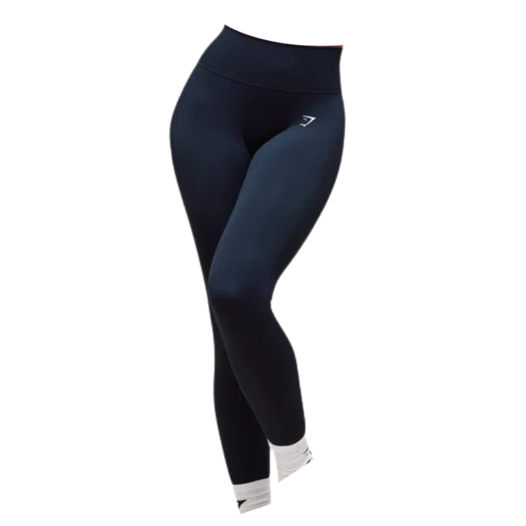 High-waisted black lift contour seamless leggings with a sleek design and a small logo, ideal for workouts or casual wear.