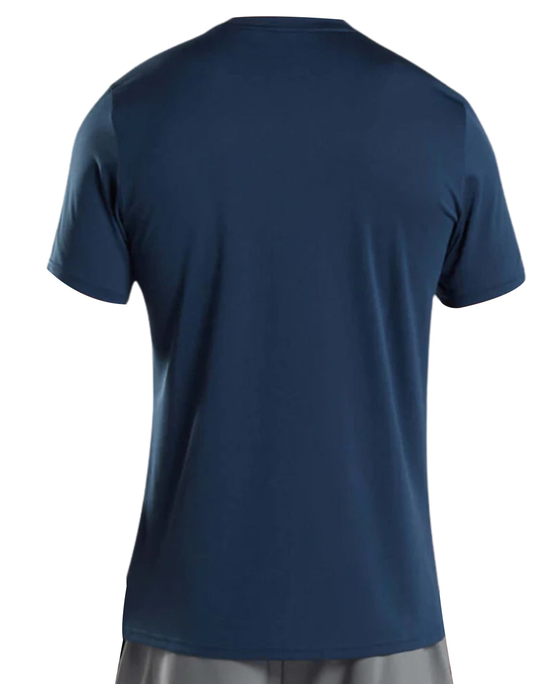 Back view of a Gymshark navy blue short-sleeve T-shirt, featuring smooth fabric and a classic fit.