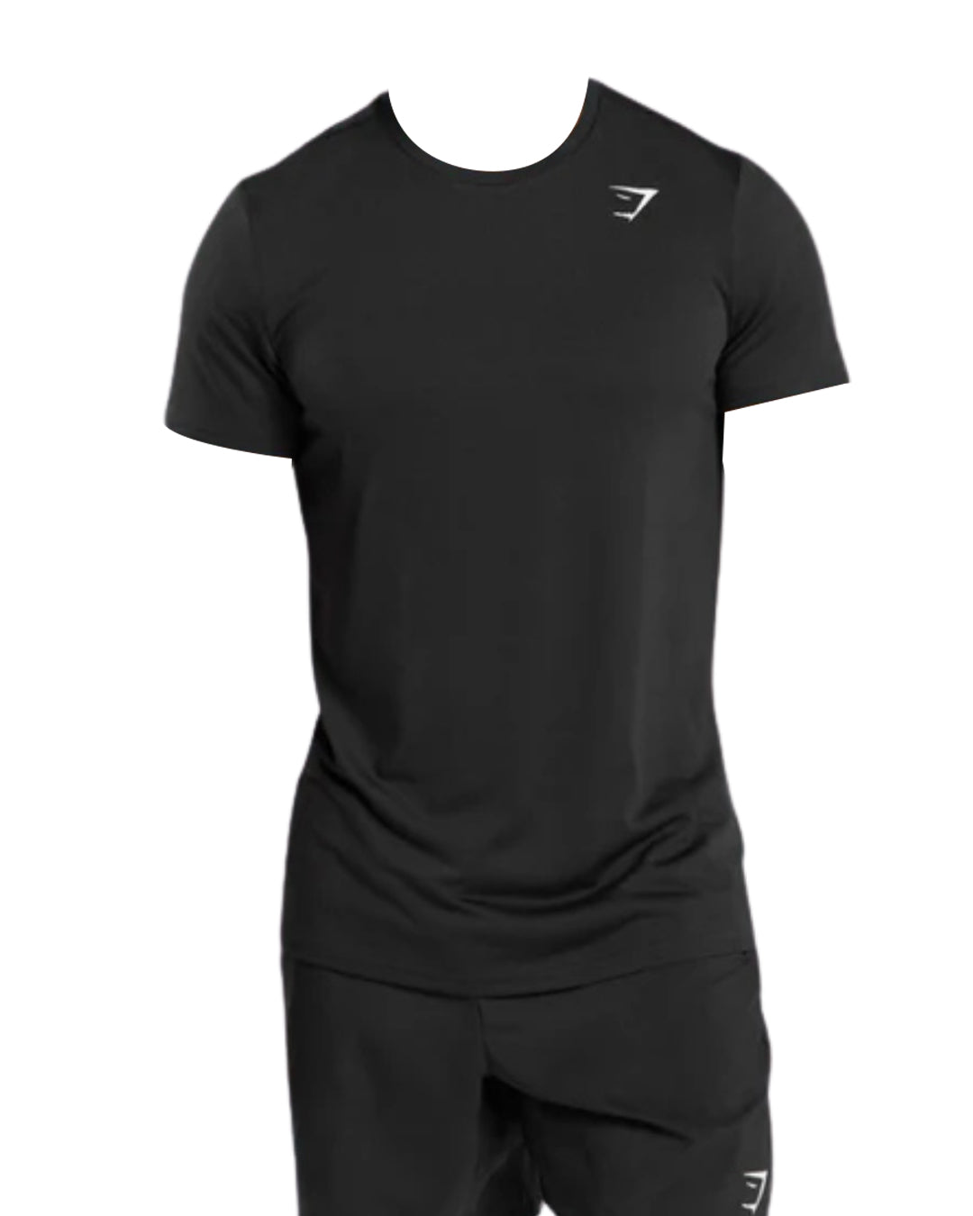 A black short-sleeve Gymshark Men’s Arrival athletic T-shirt with a subtle front logo, shown without a model. Ideal for workouts or casual wear.
