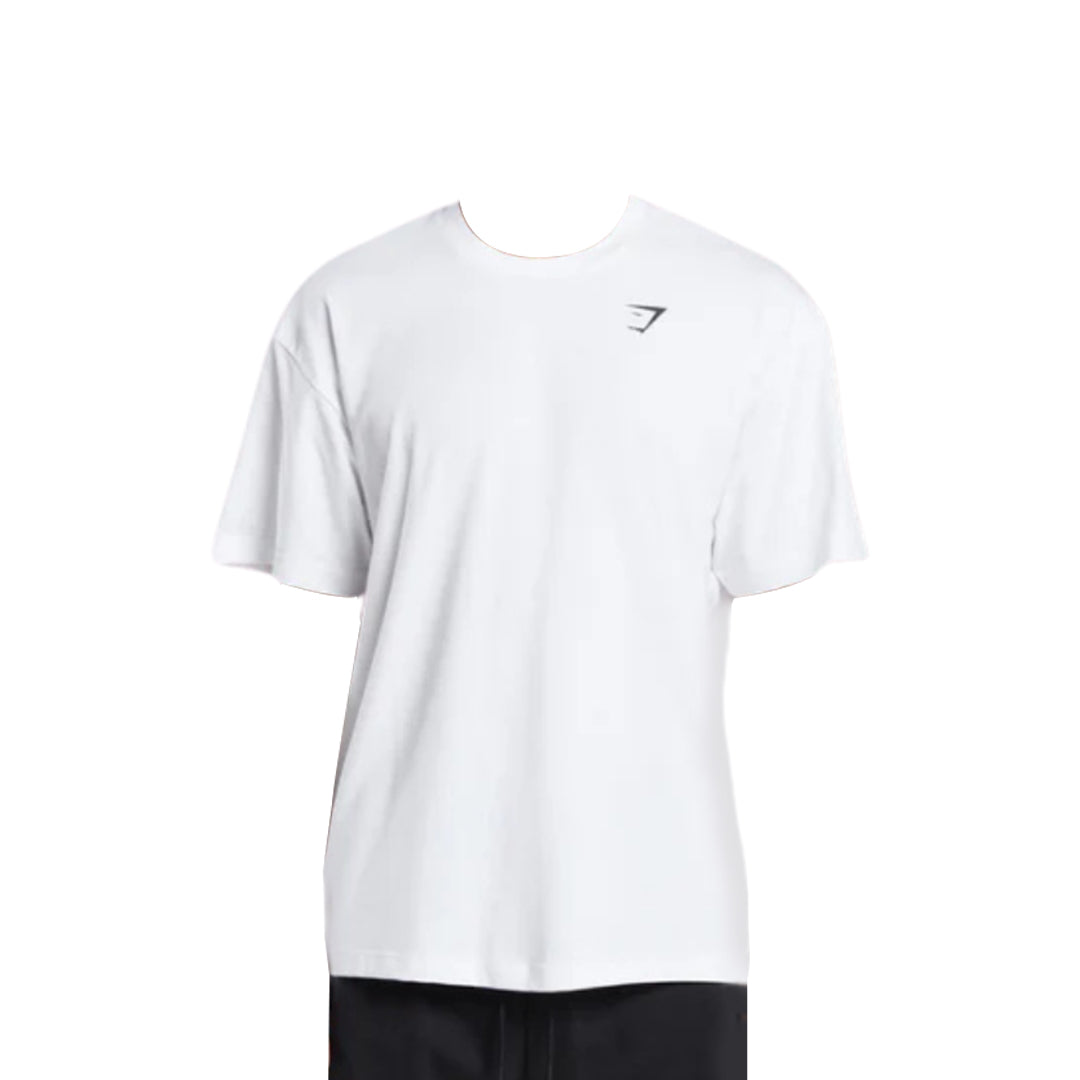 Gymshark white short-sleeve Essential Oversized T-Shirt featuring a small chest logo, displayed without a model.