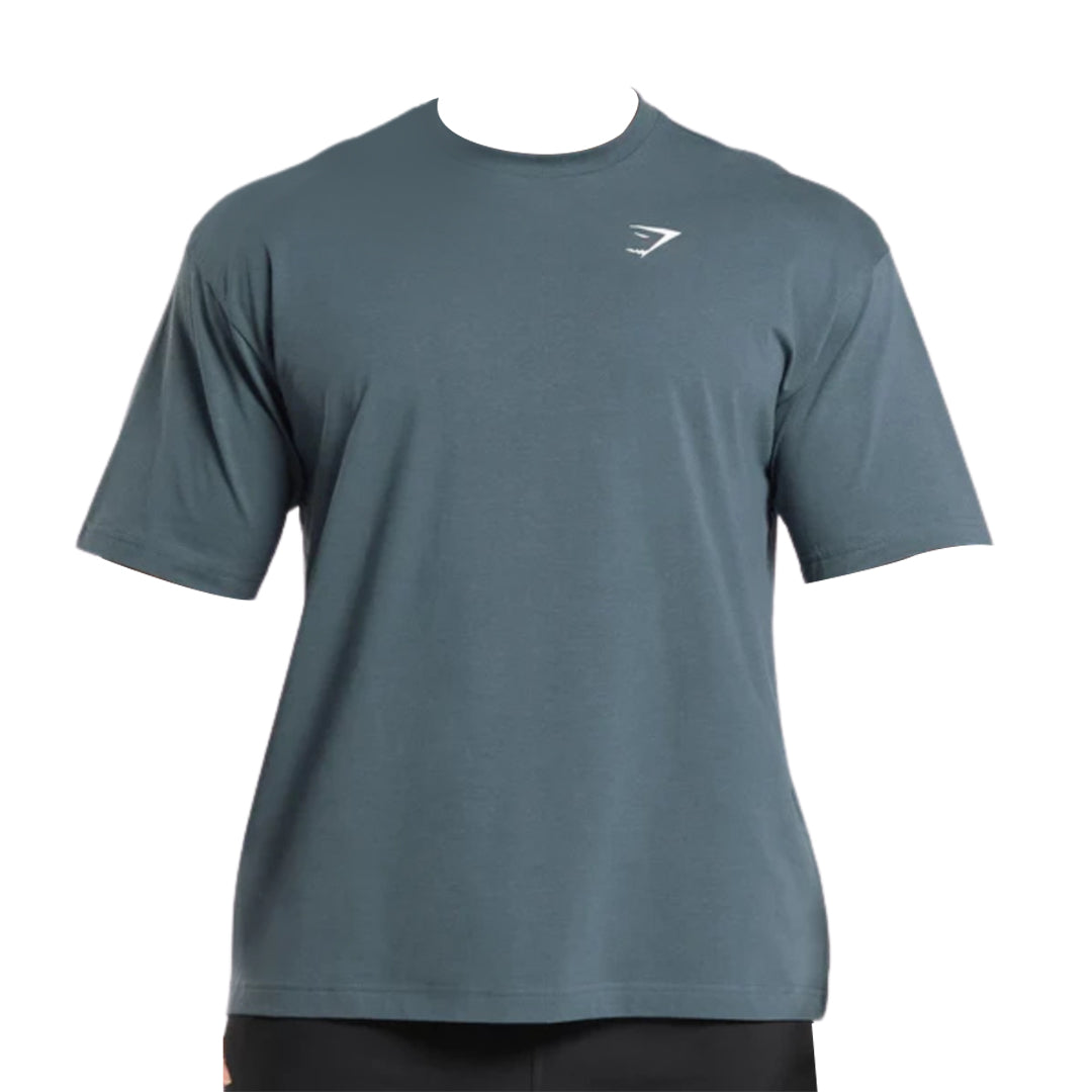Men's short-sleeve athletic shirt in dark blue, featuring a subtle white logo on the chest and a relaxed fit for comfort.