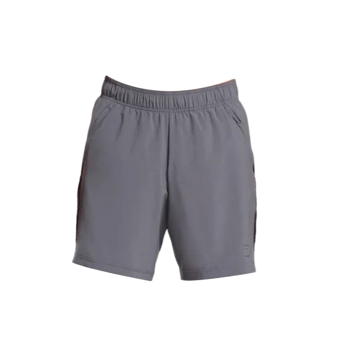 Gymshark gray men's 7" 2 in 1 shorts with elastic waistband.