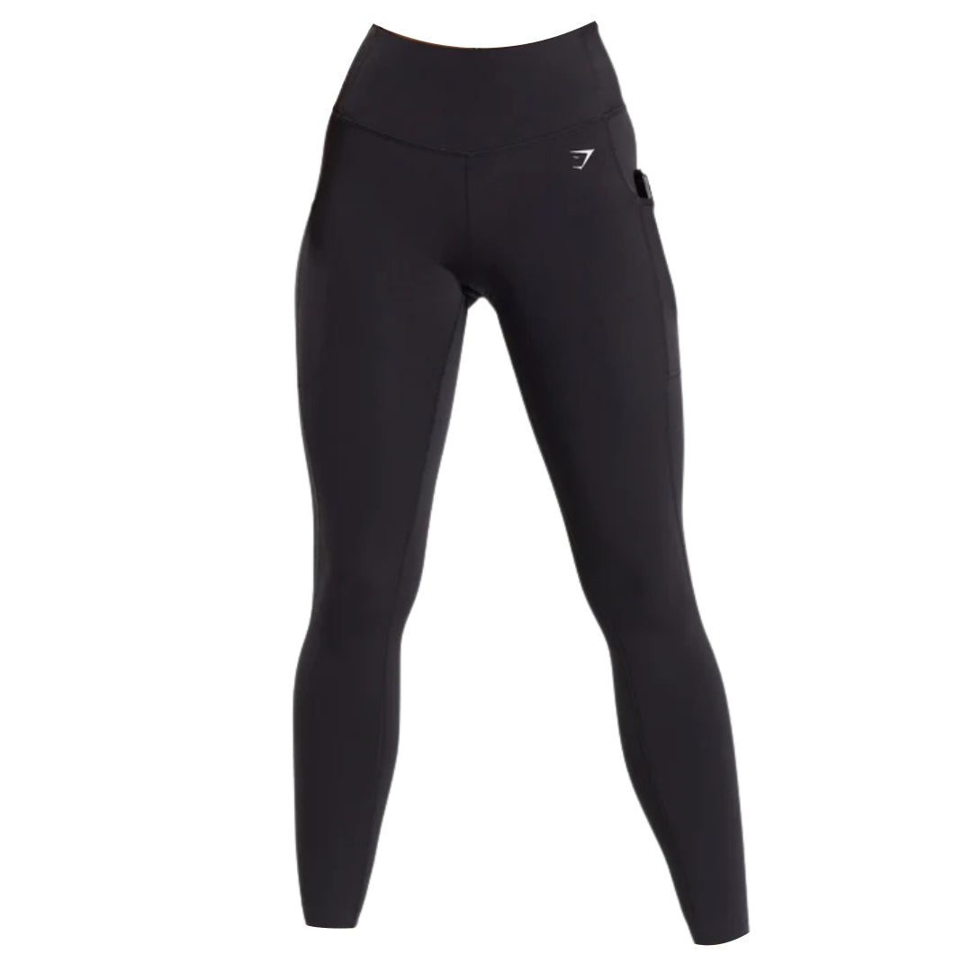 Gymshark Black Pocket Leggings featuring a high waistband and subtle logo detail.