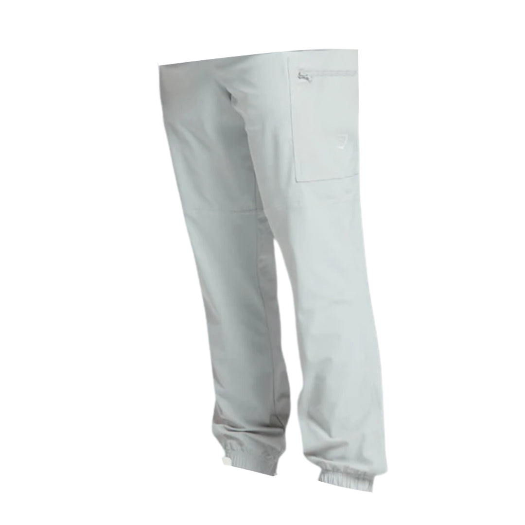 Light gray Rest Day Cargo Pants featuring tapered cuffs and a side pocket.