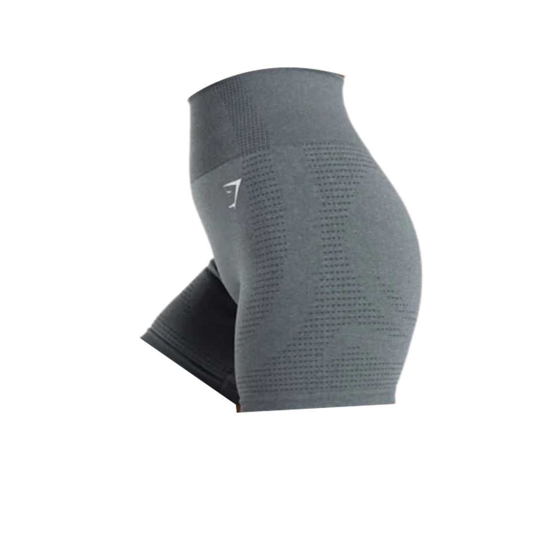 Side view of Gymshark Vital Seamless 2.0 Shorts in gray, featuring a high waistband for a supportive fit.