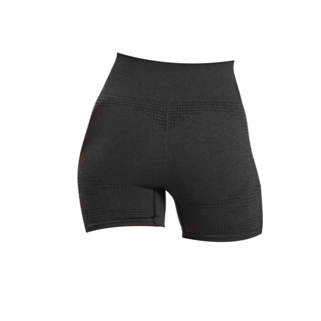 Back view of black Gymshark Vital Seamless 2.0 Shorts, featuring a high-waisted fit and textured knit fabric with ventilation details.