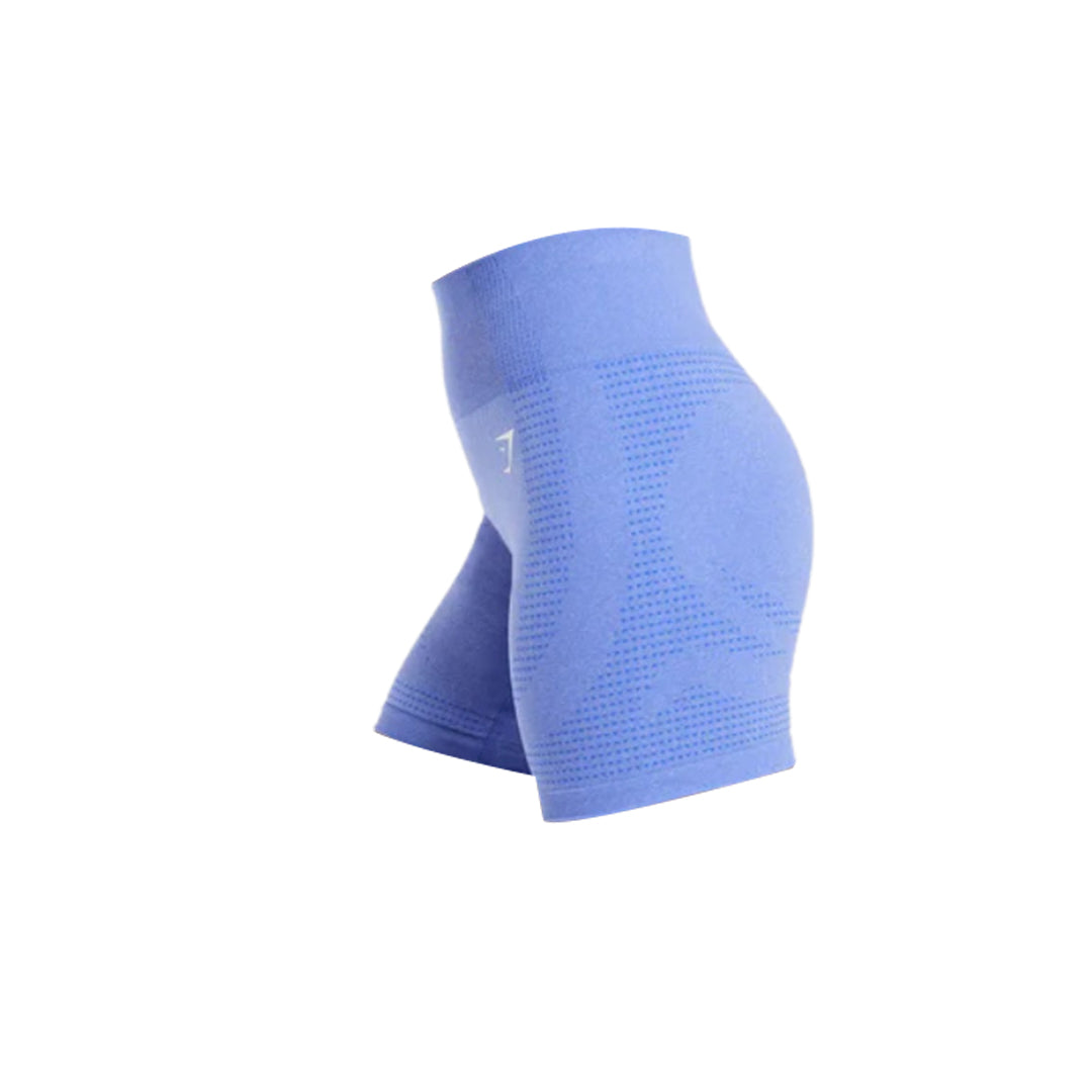 Close-up of light blue Gymshark Vital Seamless 2.0 shorts with breathable knit pattern.