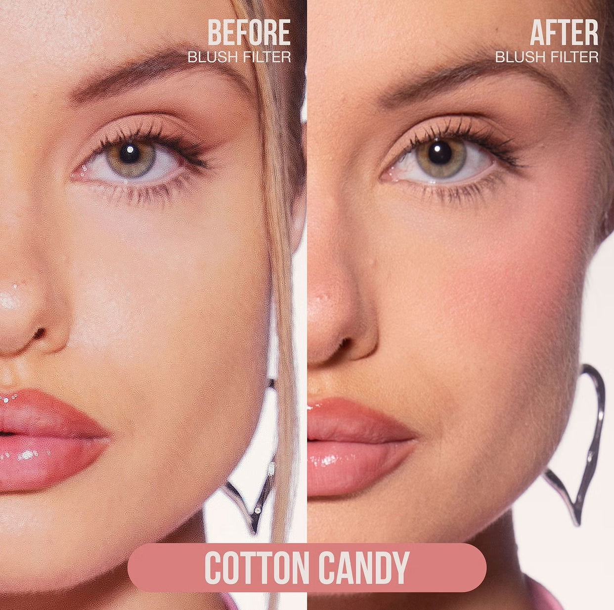 A close-up photo showcasing plump, glossy lips with a cotton candy themed caption at the bottom.
