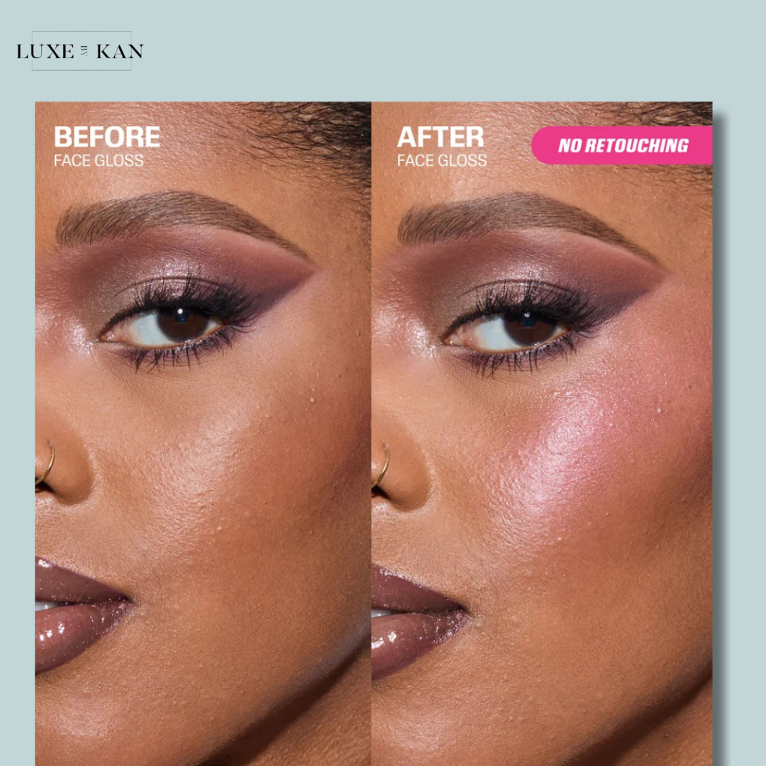 A soft, muted background features various shades of skin tones and elegant branding for "LUXE & KAN," creating a sophisticated ambiance.