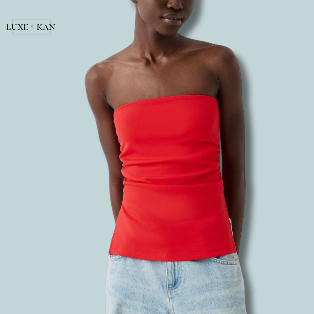 Bershka Ponte di Roma knit bandeau top with gathered detail