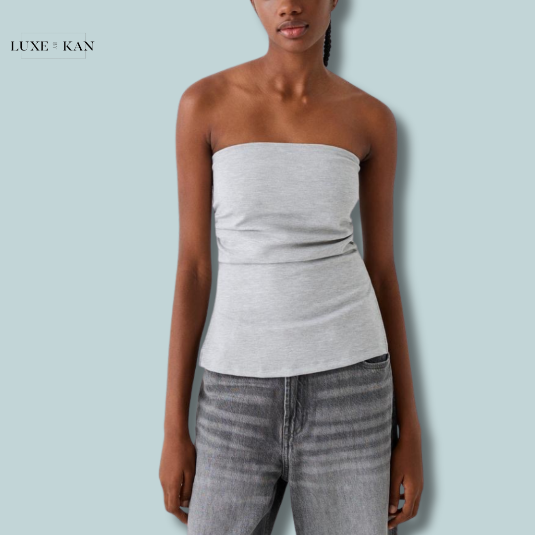 Bershka Ponte di Roma knit bandeau top with gathered detail