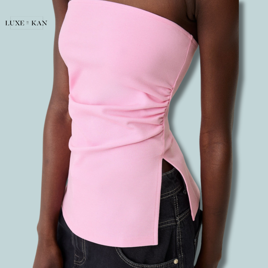 Bershka Ponte di Roma knit bandeau top with gathered detail