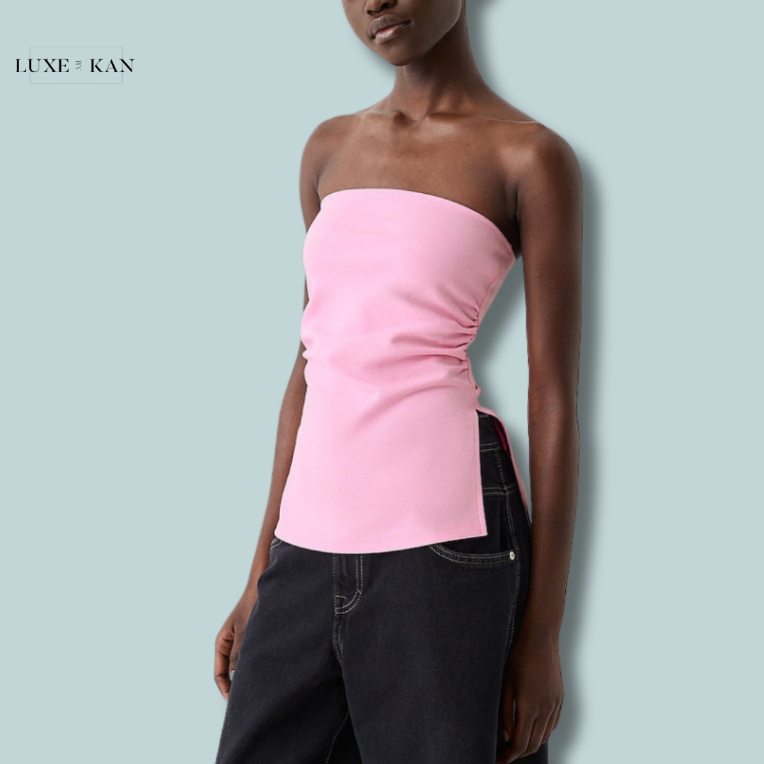 Bershka Ponte di Roma knit bandeau top with gathered detail
