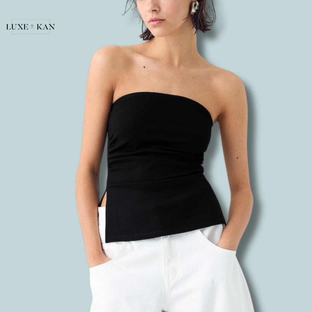 Bershka Ponte di Roma knit bandeau top with gathered detail