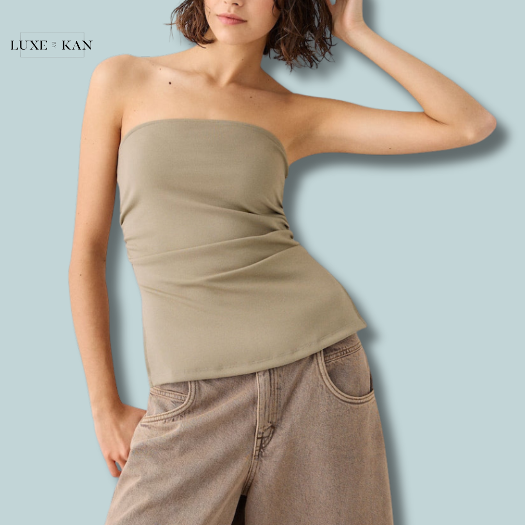 Bershka Ponte di Roma knit bandeau top with gathered detail