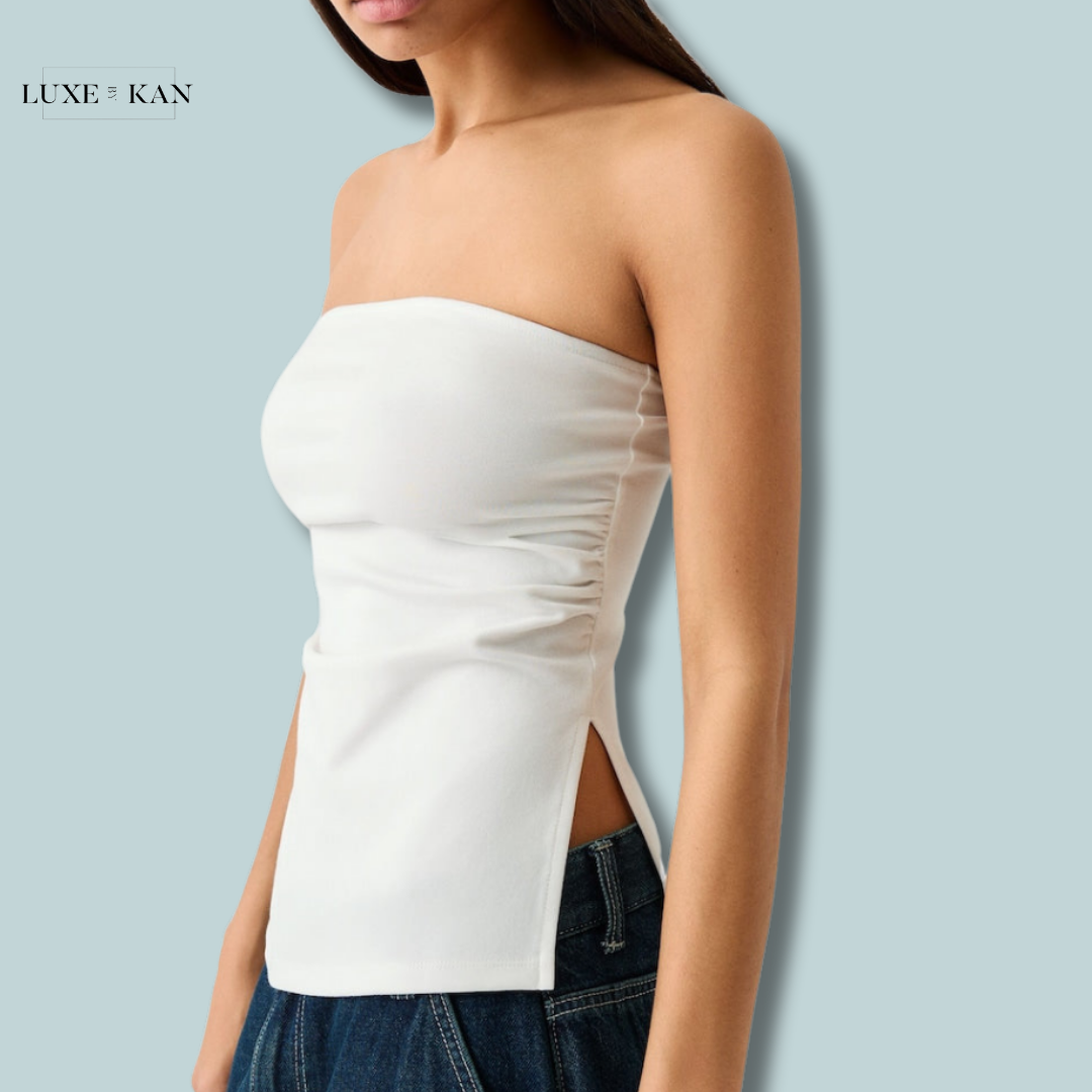 Bershka Ponte di Roma knit bandeau top with gathered detail