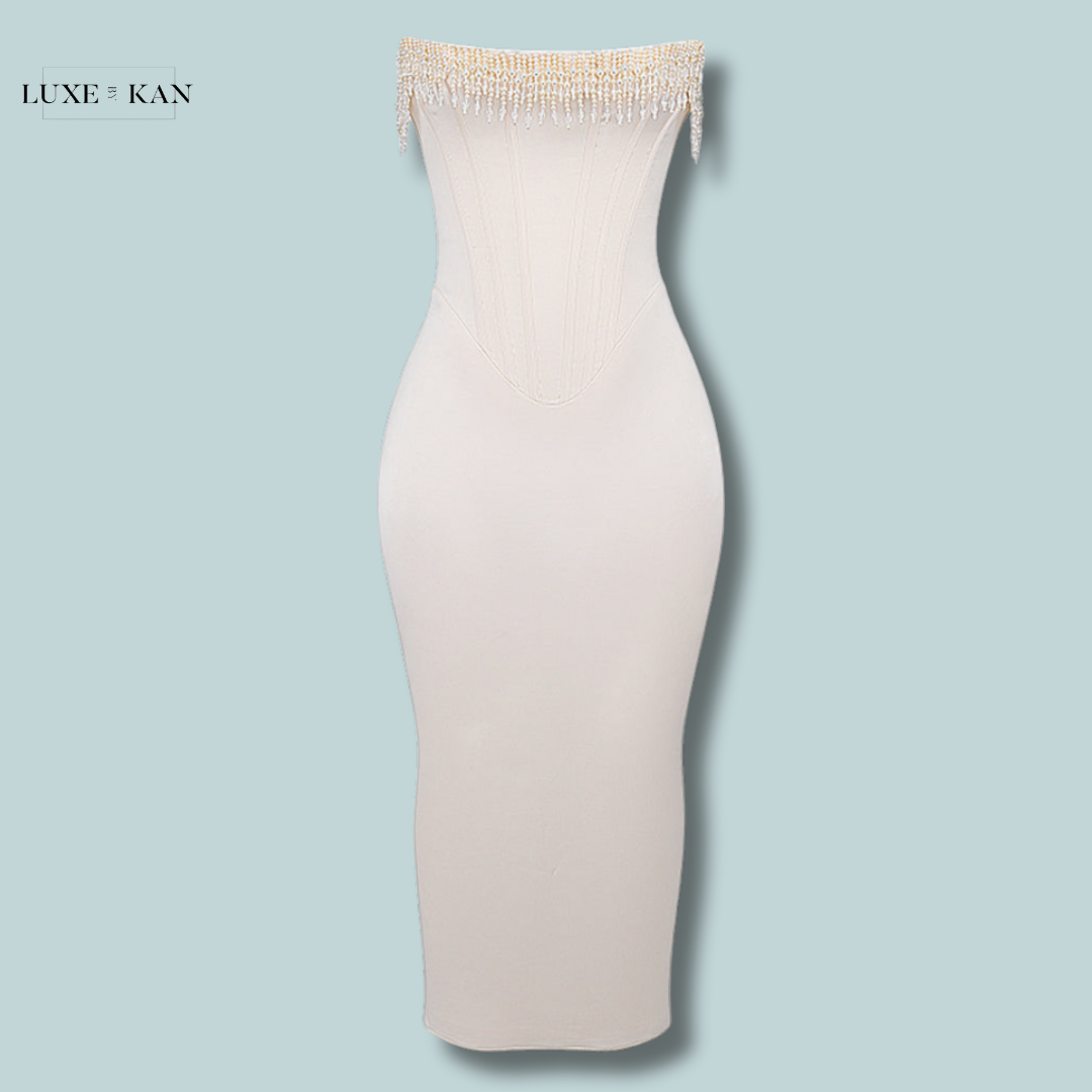 House of CB NALITA
VINTAGE CREAM EMBELLISHED STRAPLESS DRESS
