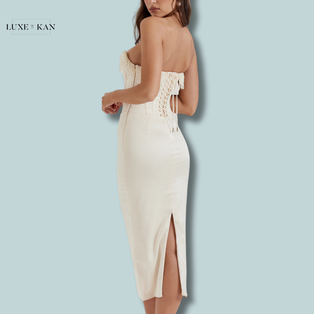 House of CB NALITA
VINTAGE CREAM EMBELLISHED STRAPLESS DRESS
