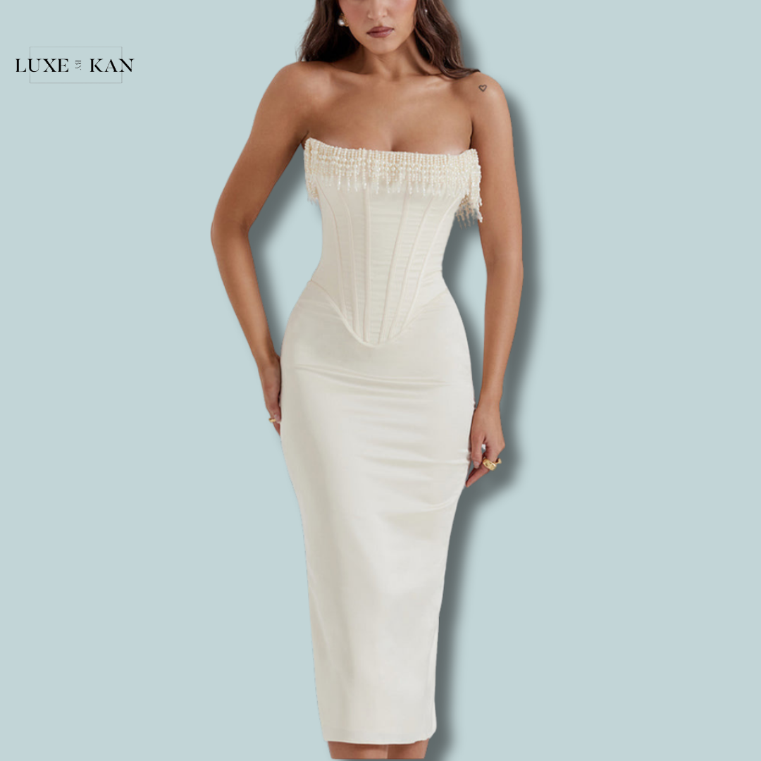 House of CB NALITA
VINTAGE CREAM EMBELLISHED STRAPLESS DRESS