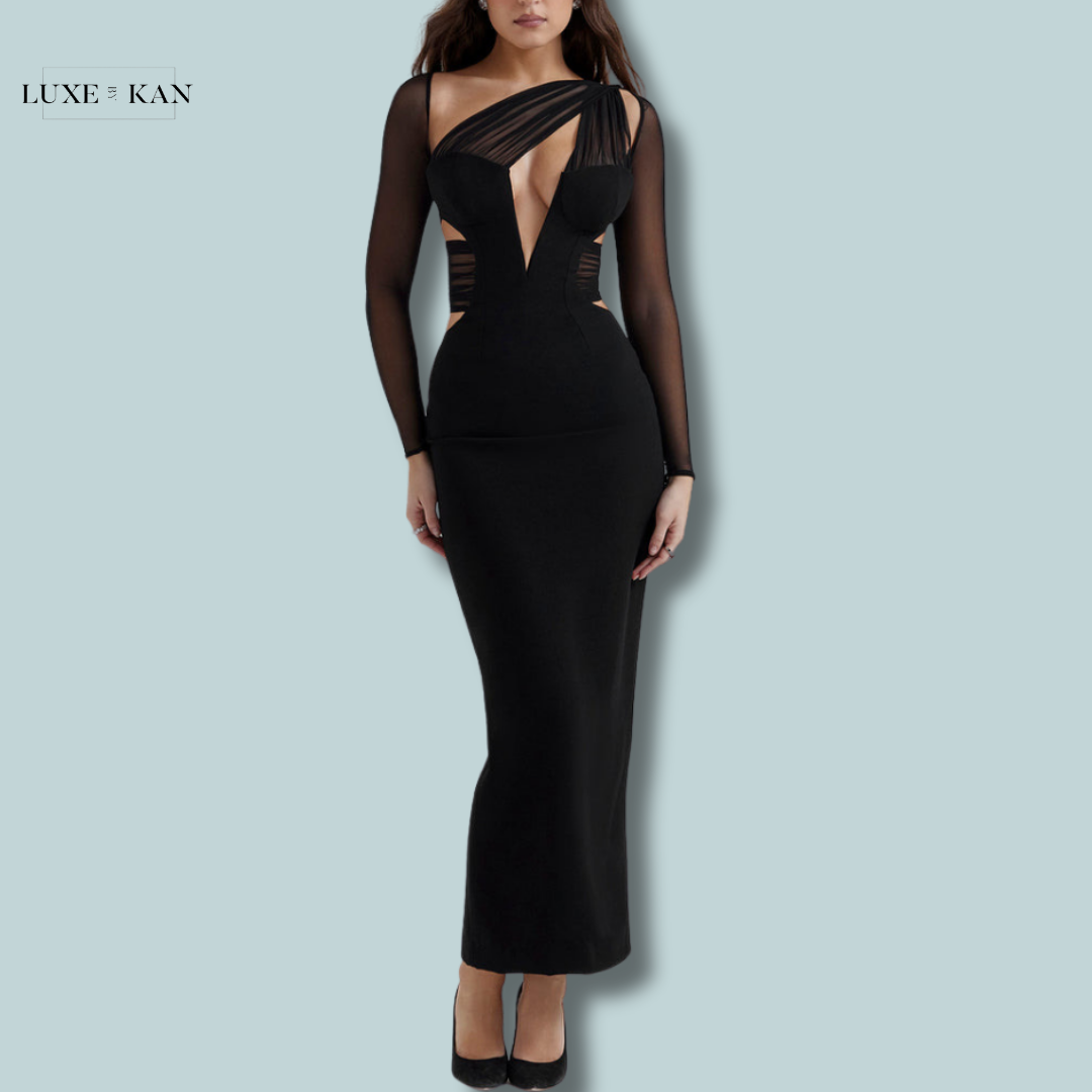 Black plunge maxi dress online