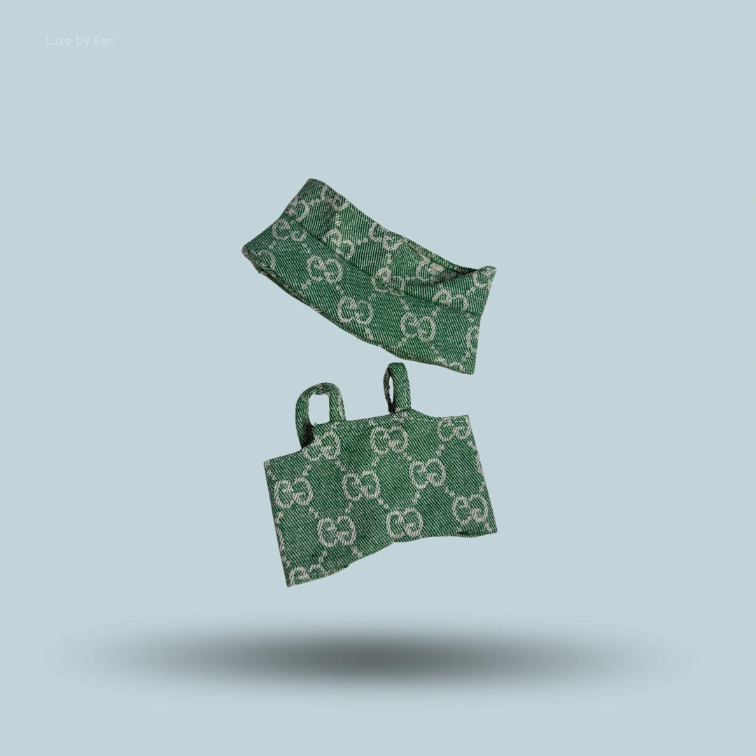 Labubu signature streetwear 2-piece set, featuring green top and headband.
