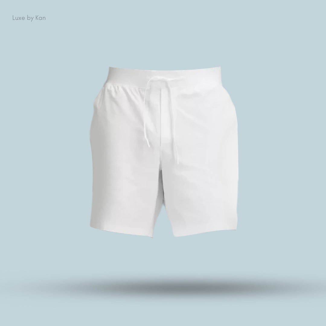 White Lululemon Zeroed In Linerless Short 7" with a drawstring waist, featuring a minimalist design curated by Luxe by Kan.